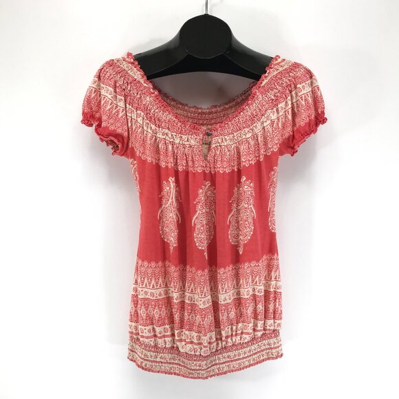 Lucky Brand Smocked Off-Shoulder Blouse Women's Small 100% Cotton Boho Summer - Picture 1 of 10